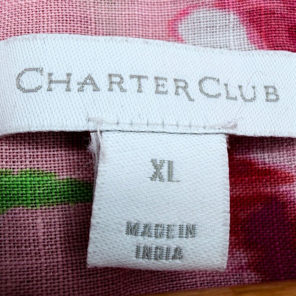 Charter Club Linen Pink Button Up Shirt Floral Womens XL Cottagecore Boho Resort - Picture 2 of 9